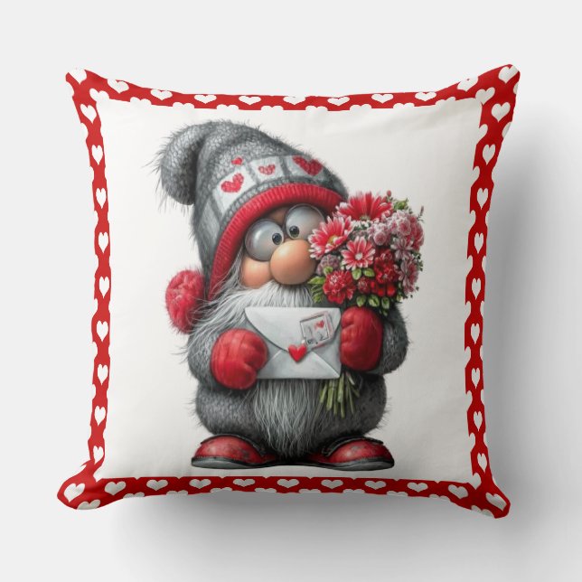 "A Love Note for You" Valentine Gnome Cushion (Front)