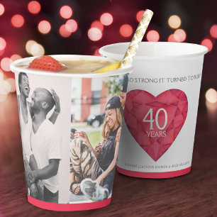 A love so strong 40 years ruby wedding red white  paper cups