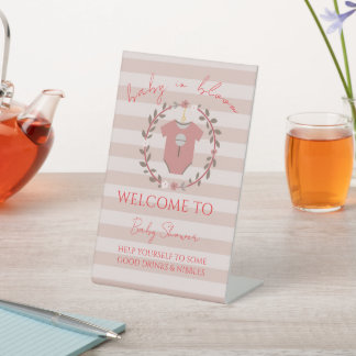 A lovely baby shower design with classic stripes pedestal sign