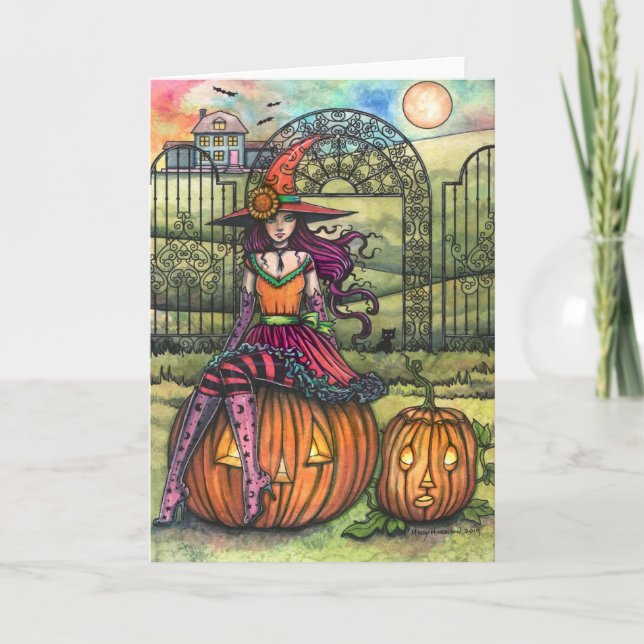 A Lovely Halloween Colourful Witch Blank Art Card (Front)