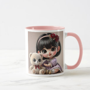 A lovely little girl and her teddy bear mug