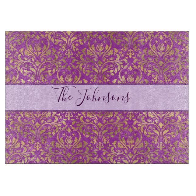 A lovely purple damask cutting board (Front)