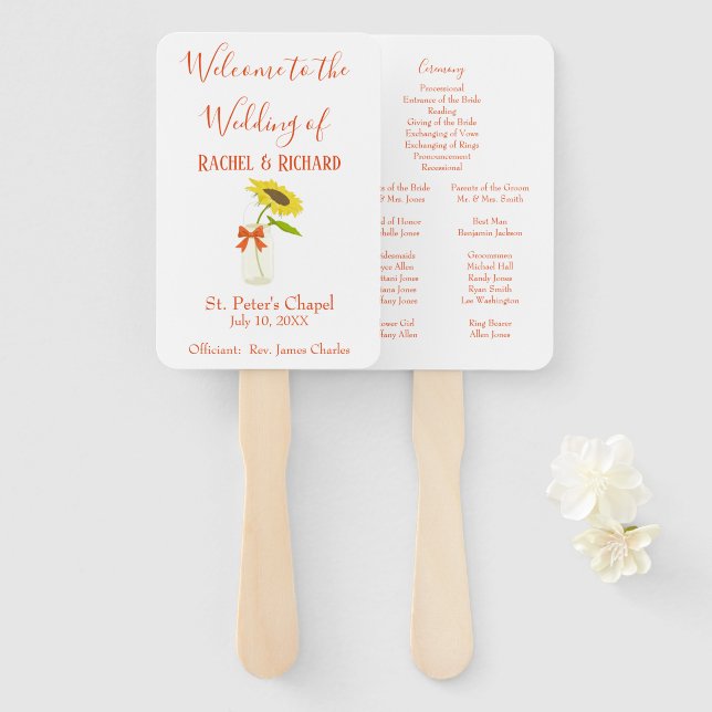 A lovely Sunflower Wedding Hand Fan (Front and Back)