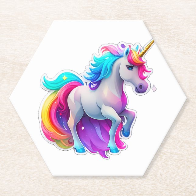 A Lovely Unicorn Sticker 2 Paper Coaster (Front)