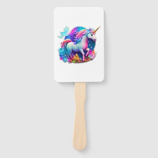 A Lovely Unicorn Sticker  Hand Fan (Front)