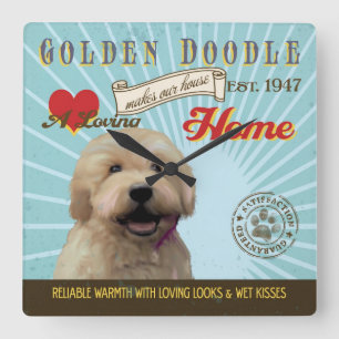 A Loving Golden Doodle Makes Our House Home Square Wall Clock