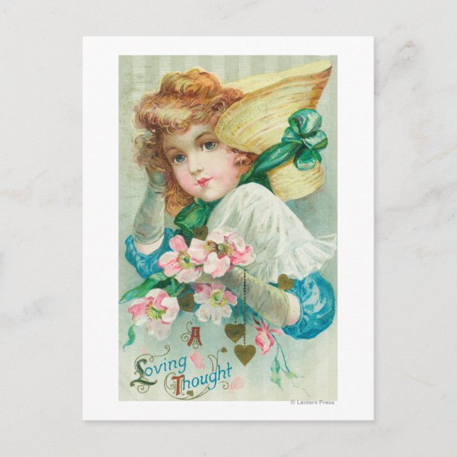 A Loving Thought Maiden with Bonnet Postcard (Front)