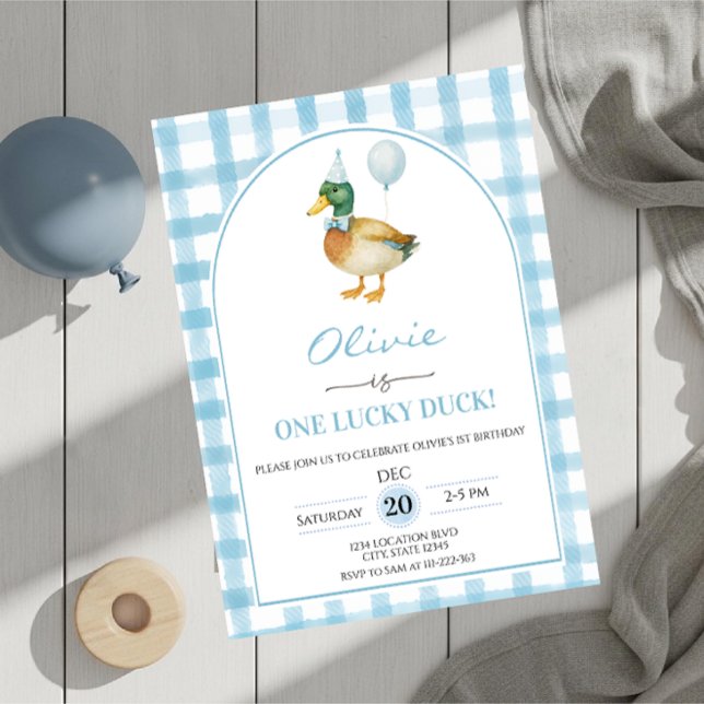 A Lucky Duck Blue Birthday Invitation (Creator Uploaded)