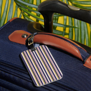 A luggage tag is displayed in two views