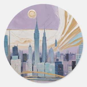 A Lunar Cityscape Classic Round Sticker