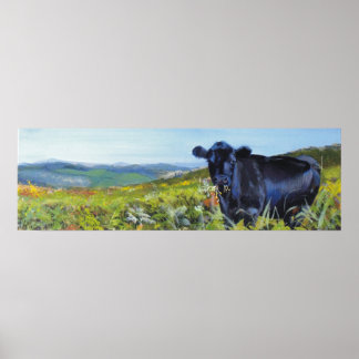 'A lunch interrupted' cow landscape painting Poster