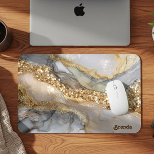 A luxurious gold and white marble background mouse pad