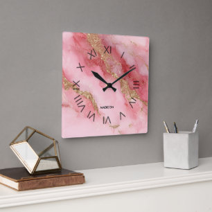 A luxurious pink marble background square wall clock