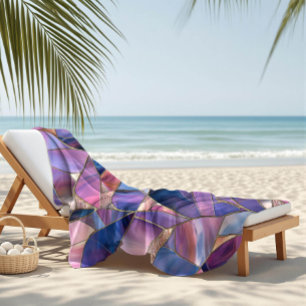 A luxurious Purple Tones Stained Glass Pattern Beach Towel