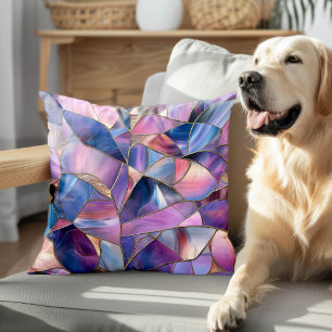 A luxurious Purple Tones Stained Glass Pattern Cushion