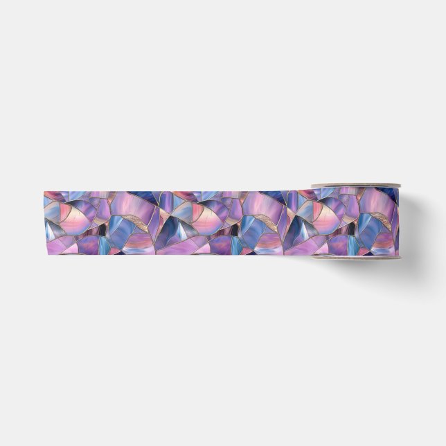 A luxurious Purple Tones Stained Glass Pattern Satin Ribbon (Front)