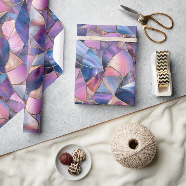 A luxurious Purple Tones Stained Glass Pattern Wrapping Paper (Crafts)
