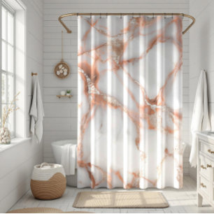 A luxurious rose-gold marble background shower curtain