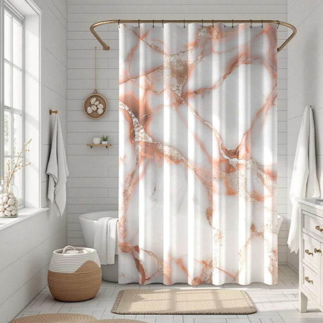 A luxurious rose-gold marble background shower curtain (Creator Uploaded)