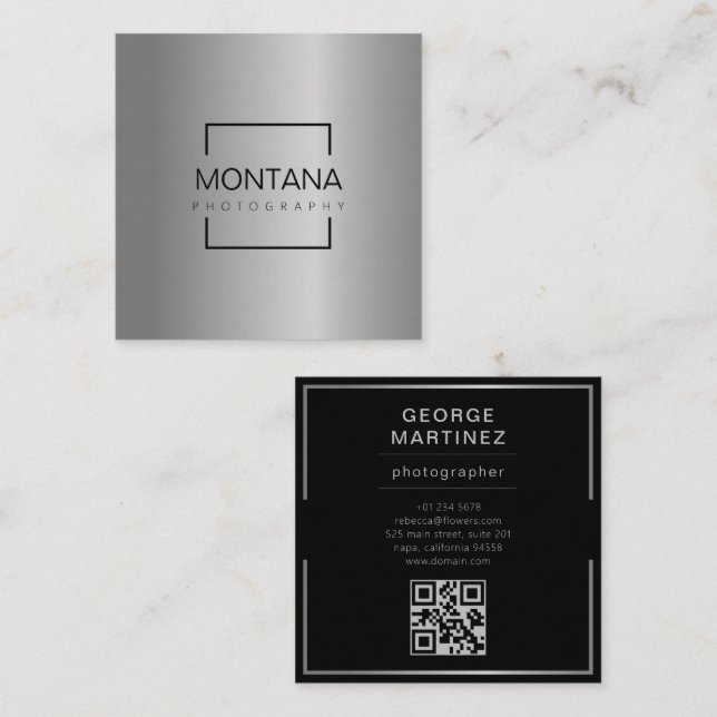 A luxurious silver with qr-code square business card (Front/Back)