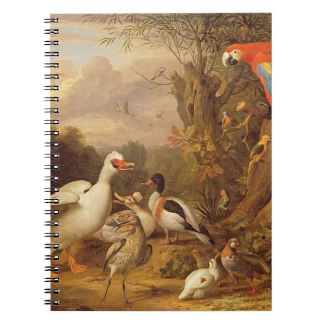 A Macaw, Ducks, Parrots and Other Birds in a Lands Notebook (Front)