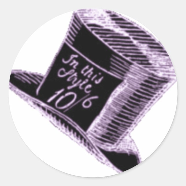 A Mad Hatter Hat in Black with Purple Tint Classic Round Sticker (Front)