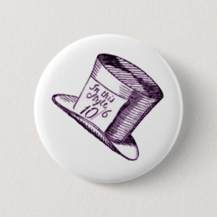A Mad Hatter Hat with Purple Tint 6 Cm Round Badge
