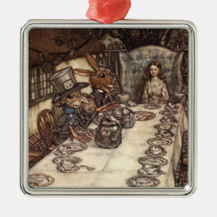 A Mad Hatter Tea Party by Arthur Rackham Metal Tree Decoration