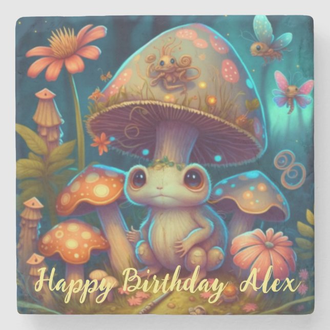 A magic frog in a magic forest stone coaster (Front)