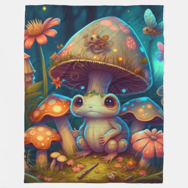 A magic mushroom frog         fleece blanket (Front)