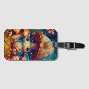 A magic mushroom frog luggage tag