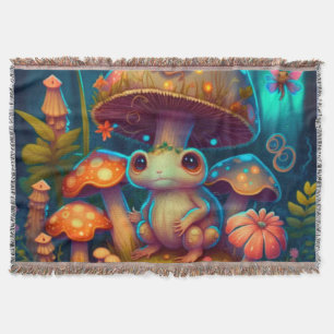 A magic mushroom frog   throw blanket