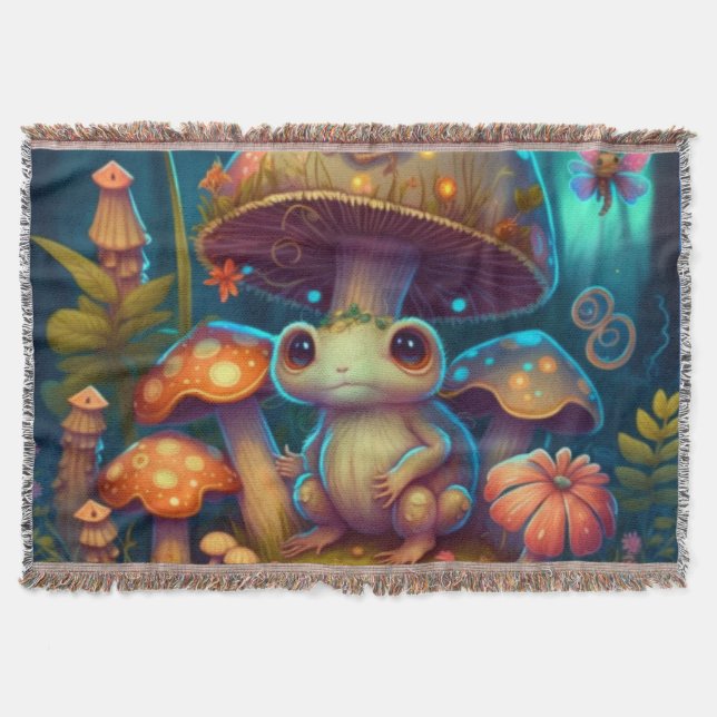 A magic mushroom frog   throw blanket (Front)