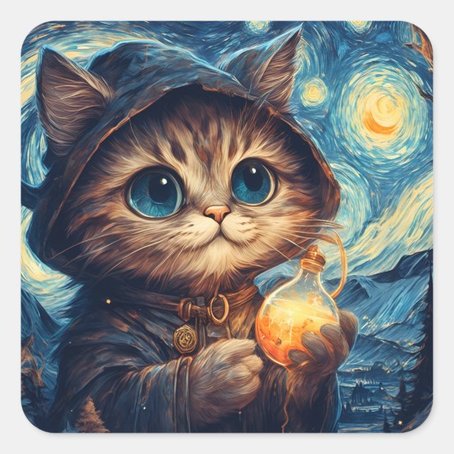 A Magical Cat Square Sticker (Front)