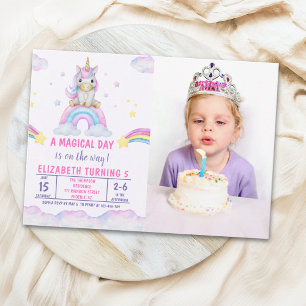 A Magical Day Cute Unicorn Birthday Girl Photo Invitation