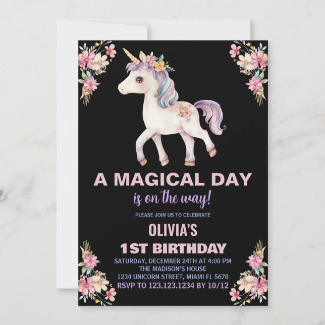 A Magical Day Unicorn Birthday Invitations (Front)