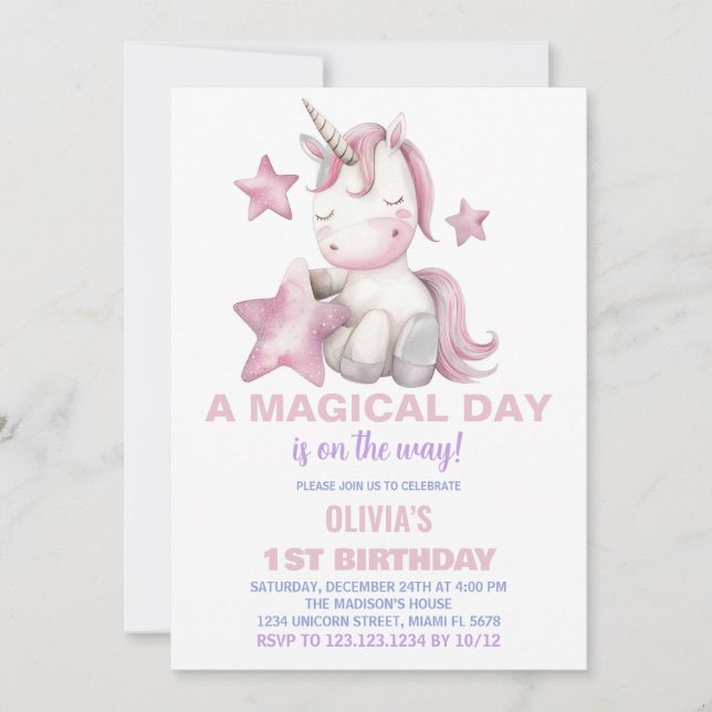 A Magical Day Unicorn Birthday Invitations (Front)
