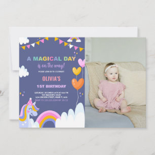 A Magical Day Unicorn Birthday Invitations w photo
