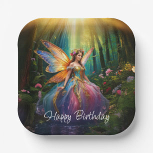 A Magical Fairy Enchanted Forest Happy Birthday Paper Plate