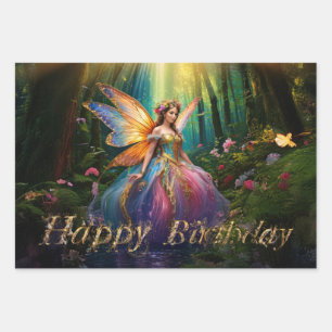A magical fairy enchanted forest Happy Birthday Wrapping Paper Sheet