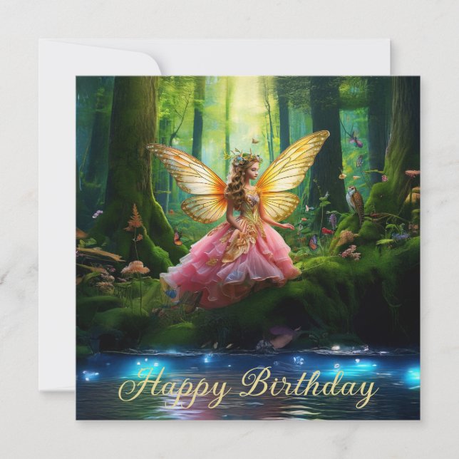 A magical fairy woodland forest Happy Birthday Card (Front)