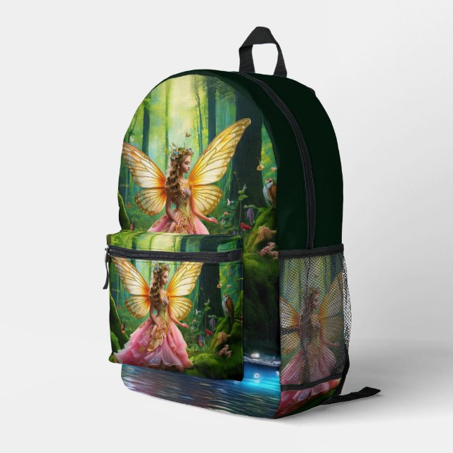 A magical fairy woodland forest  printed backpack (Back Corner Right)