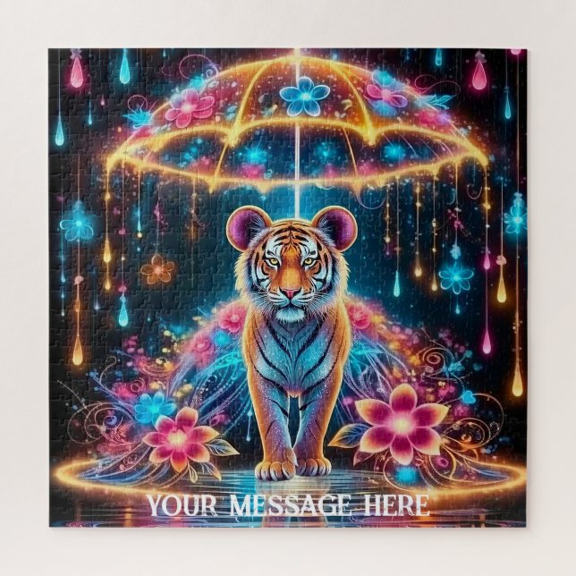 A magical fantasy tiger under an unbrella jigsaw puzzle (Vertical)