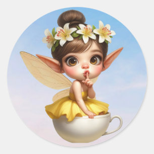 A magical little fairy in a tea cup classic round sticker