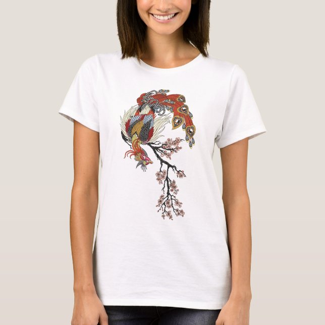 a magical phoenix sitting on a blossom sakura  T-Shirt (Front)