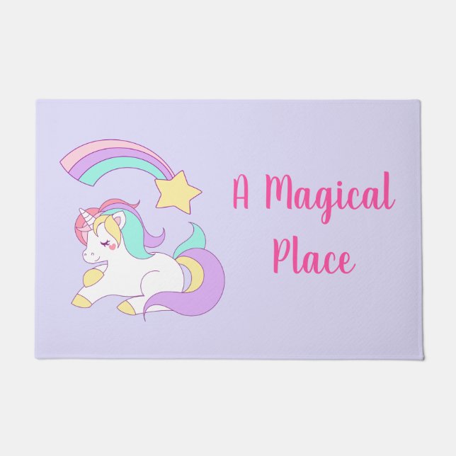 A magical PLace Sleeping Unicorn & Shooting Star Doormat (Front)