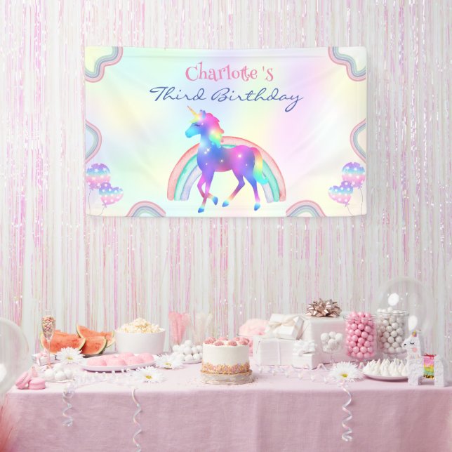A Magical Rainbow Unicorn Happy Birthday Party Banner (Party)