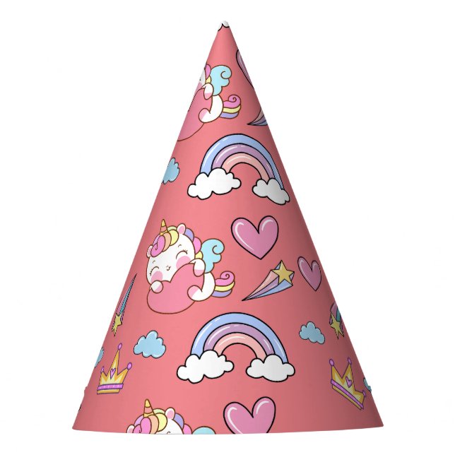 A Magical Rainbow Unicorn Happy Birthday Party Party Hat (Front)