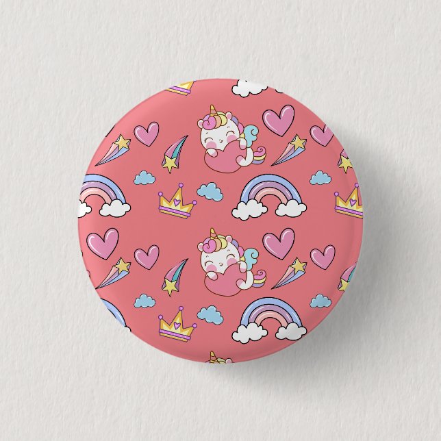 A Magical Rainbow Unicorn Pattern  Birthday Party 3 Cm Round Badge (Front)