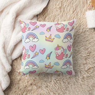 A Magical Rainbow Unicorn Pattern  Birthday Party Cushion